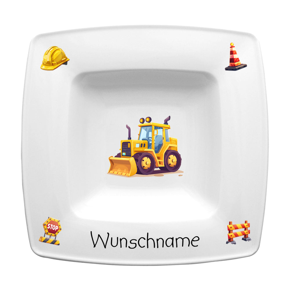 Speiseservice eckig 2-tlg. Radlader mit Wunschname