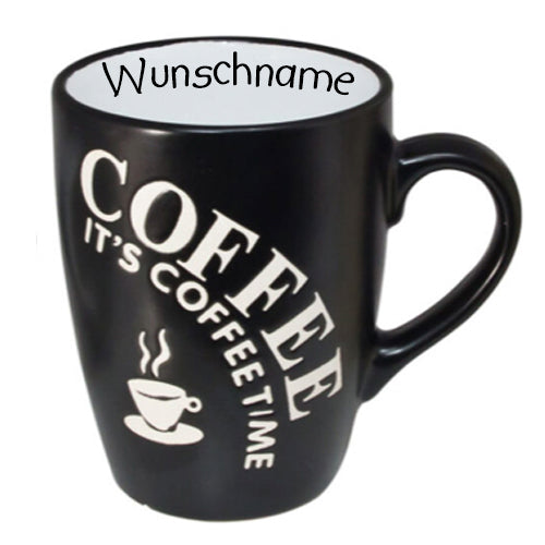 Kaffeebecher Tasse Keramik Coffee Time Schwarz Wunschname