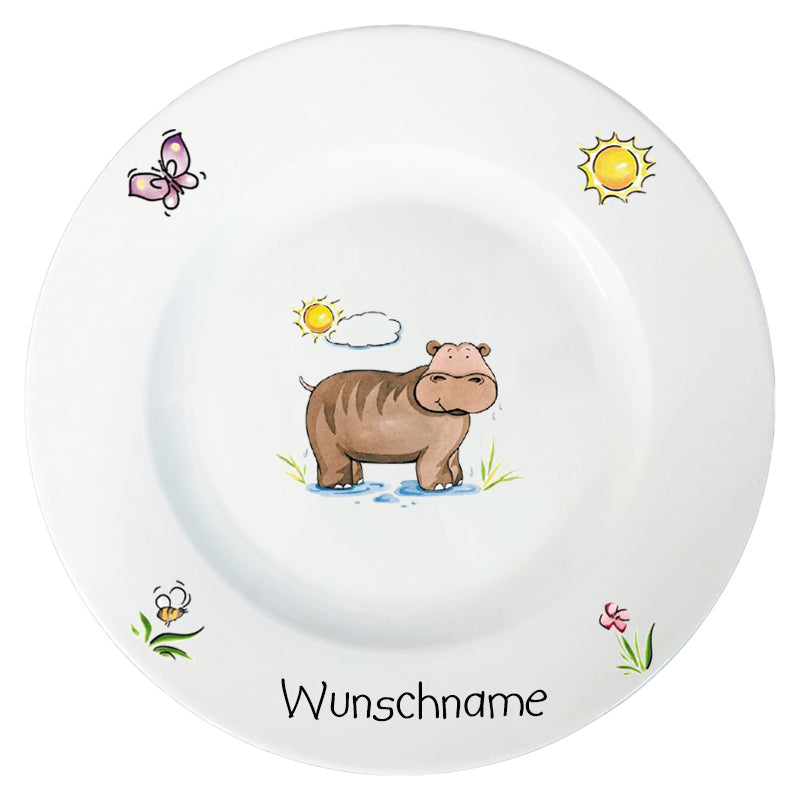 Speiseservice 2-tlg. Nilpferd mit Wunschname