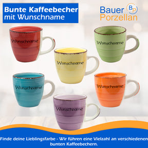 Kaffeebecher Tasse Keramik Bunt Lila mit Wunschname