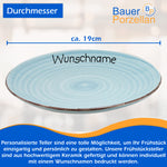 Frühstücksteller Teller flach 19cm Hellblau mit Wunschname
