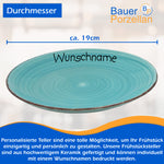 Frühstücksteller Teller flach 19cm Mintblau mit Wunschname
