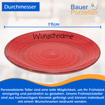Frühstücksteller Teller flach 19cm Bunt Rot mit Wunschname