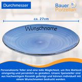 Speiseteller Teller flach 27cm Bunt Dunkelblau mit Wunschname