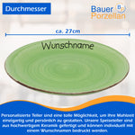 Speiseteller Teller flach 27cm Bunt Hellgrün mit Wunschname