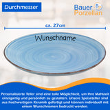 Speiseteller Teller flach 27cm Bunt Pastellblau mit Wunschname