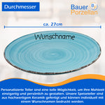 Speiseteller Teller flach 27cm Bunt Türkisblau mit Wunschname