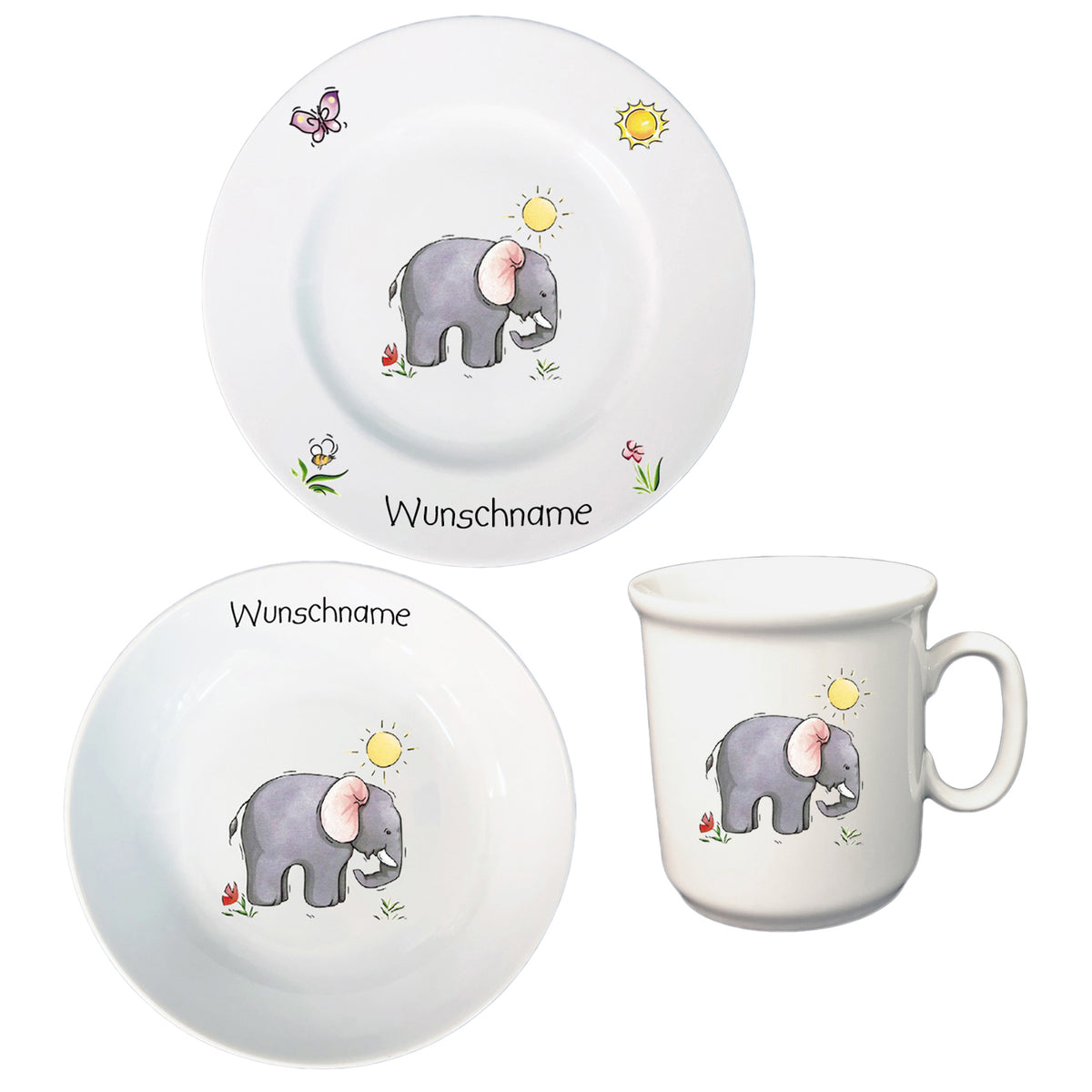 Kinderservice 3-tlg. Elefant mit Wunschname