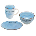 Frühstücksservice 3-tlg. Pastellblau mit Wunschname