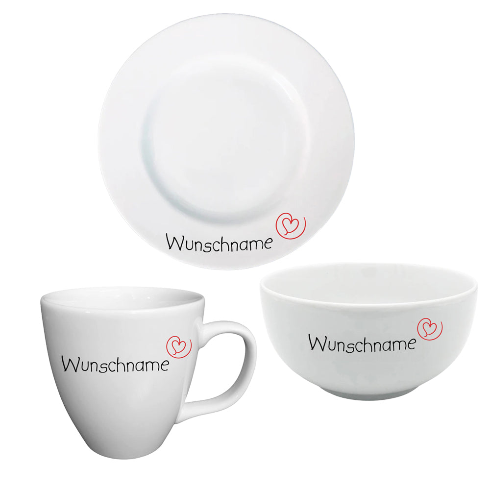Frühstücksservice 3-tlg. Herz mit Wunschname