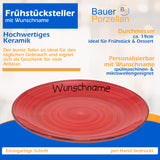 Frühstücksteller Teller flach 19cm Bunt Rot mit Wunschname