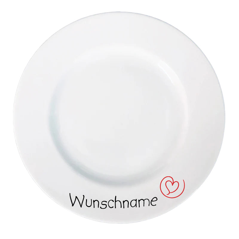 Frühstücksteller Teller flach 21cm Herz mit Wunschname