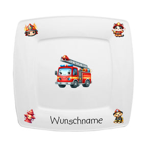 Kinderservice eckig 5-tlg. Kids Feuerwehr mit Wunschname