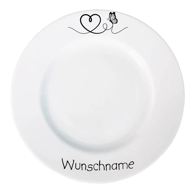 Frühstücksservice 3-tlg. Schmetterling & Herz mit Wunschname