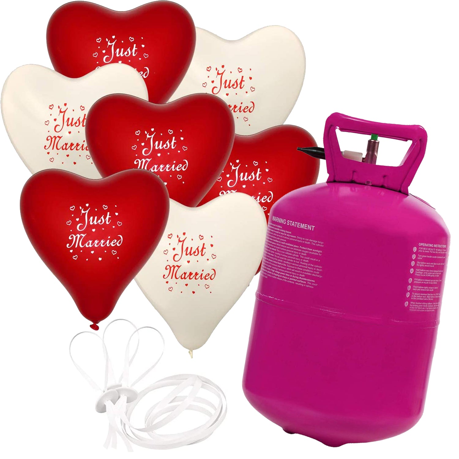 Helium Sets - Herzballons - 28cm - Just Married - Rot & Weiß