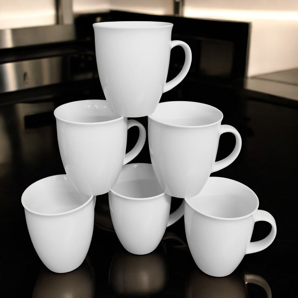 Kaffeebecher 6 Stück 400ml Weiß | Tassen aus Premium Porzellan | Kaffee Becher