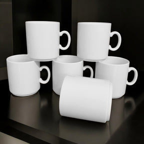 Kaffeebecher 6er Set stapelbar 300ml Weiß | Tassen aus Premium Porzellan