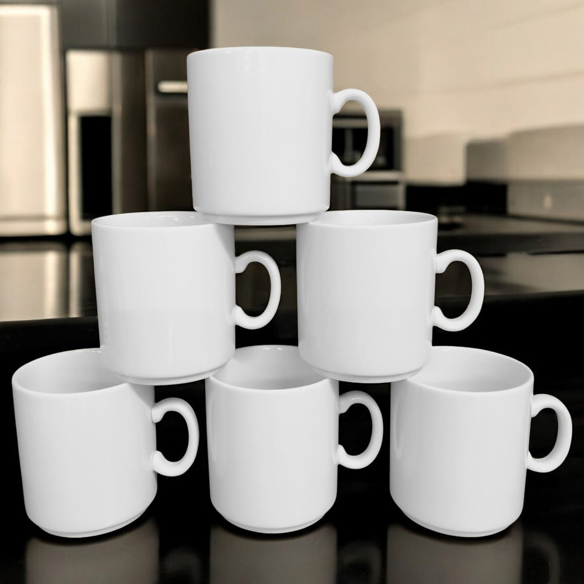 Kaffeebecher 6er Set stapelbar 300ml Weiß | Tassen aus Premium Porzellan