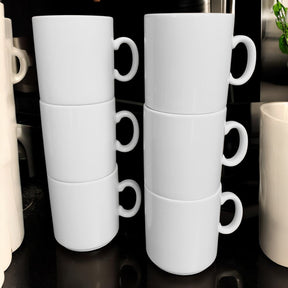 Kaffeebecher 6er Set stapelbar 300ml Weiß | Tassen aus Premium Porzellan