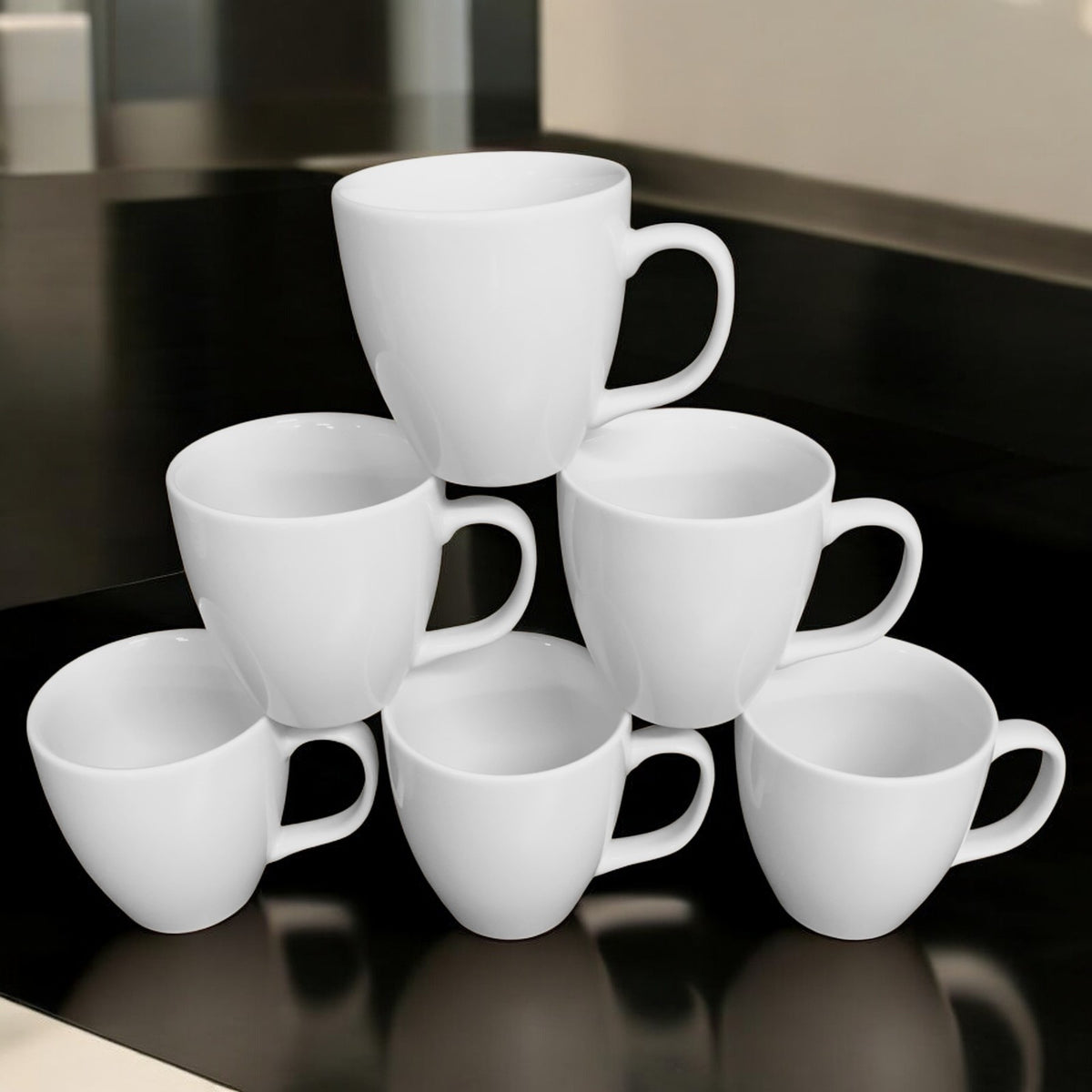 Kaffeebecher 6 Stück 400ml Weiß | Premium Porzellan Tassen