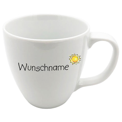Kaffeebecher Tasse Porzellan weiß 400ml Sonne mit Wunschname