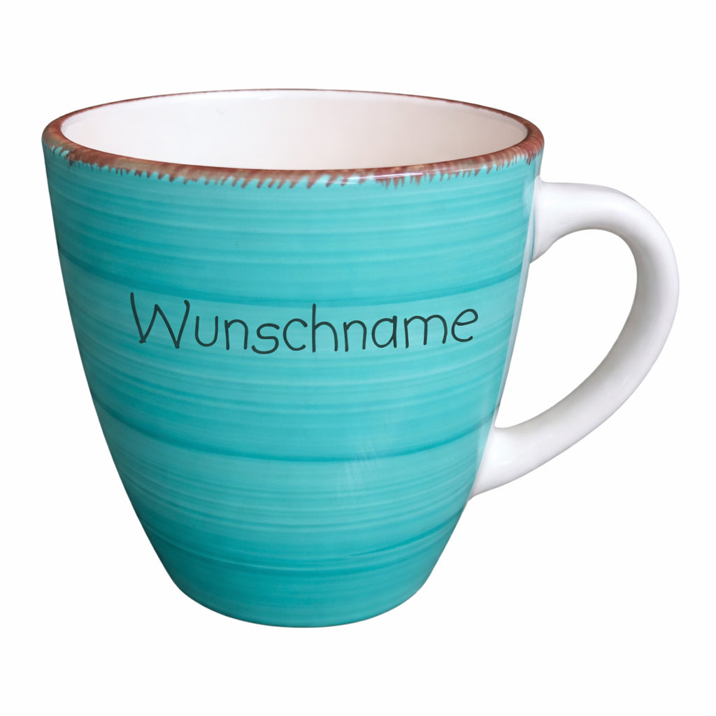 Kaffeebecher Tasse Keramik Bunt Türkis mit Wunschname
