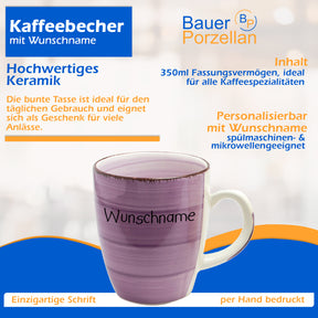 Kaffeebecher Tasse Keramik Bunt Lila mit Wunschname