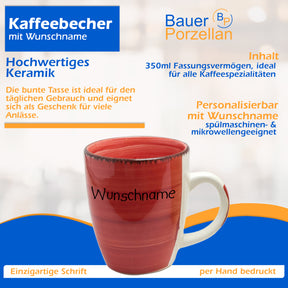 Kaffeebecher Tasse Keramik Bunt Rot mit Wunschname