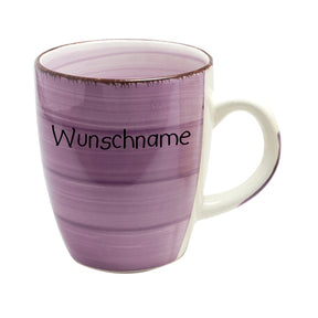 Kaffeebecher Tasse Keramik Bunt Lila mit Wunschname