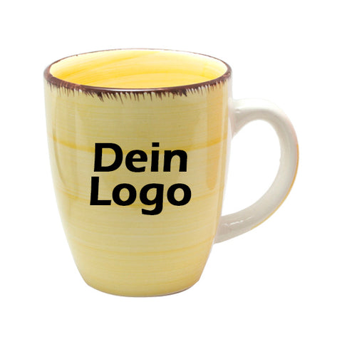 Kaffeebecher Tasse Keramik Bunt Gelb 350ml mit individuellem Logo Schwarz