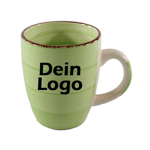 Kaffeebecher Tasse Keramik Bunt Hellgrün 350ml mit individuellem Logo Schwarz