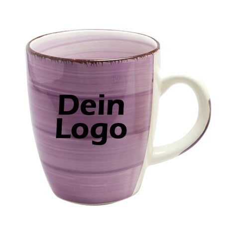 Kaffeebecher Tasse Keramik Bunt Lila 350ml mit individuellem Logo Schwarz
