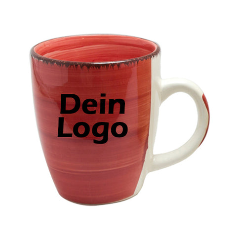 Kaffeebecher Tasse Keramik Bunt Rot 350ml mit individuellem Logo Schwarz