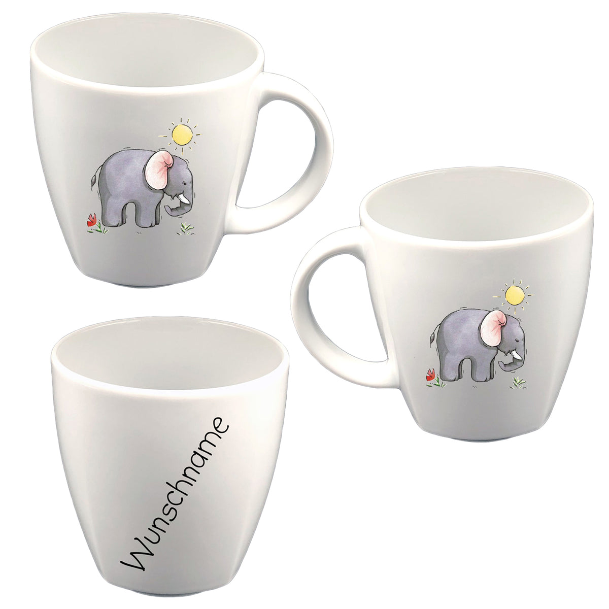 Tasse Kindertasse eckig Elefant mit Wunschname