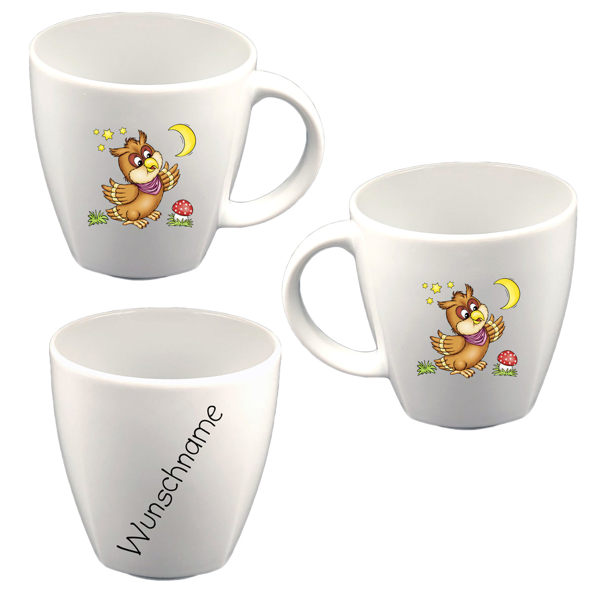 Tasse Kindertasse eckig Eule mit Wunschname