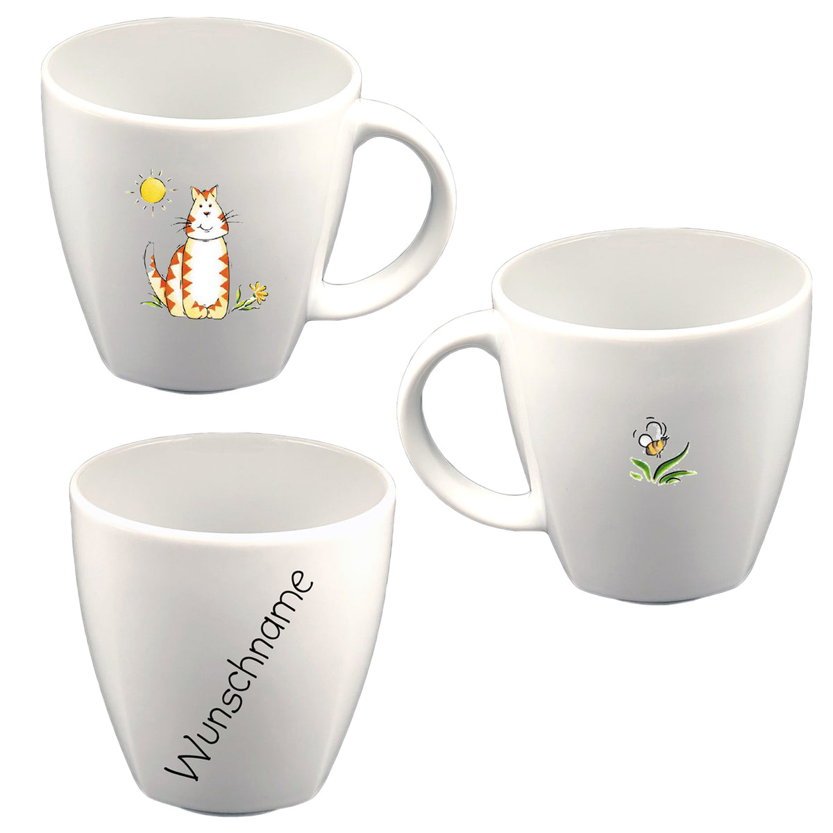 Tasse Kindertasse eckig Katze mit Wunschname