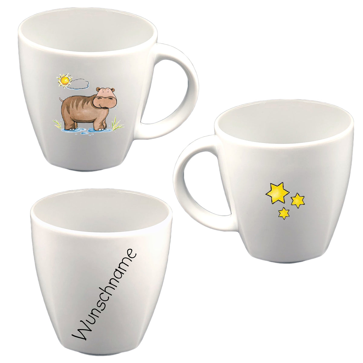 Tasse Kindertasse eckig Nilpferd mit Wunschname