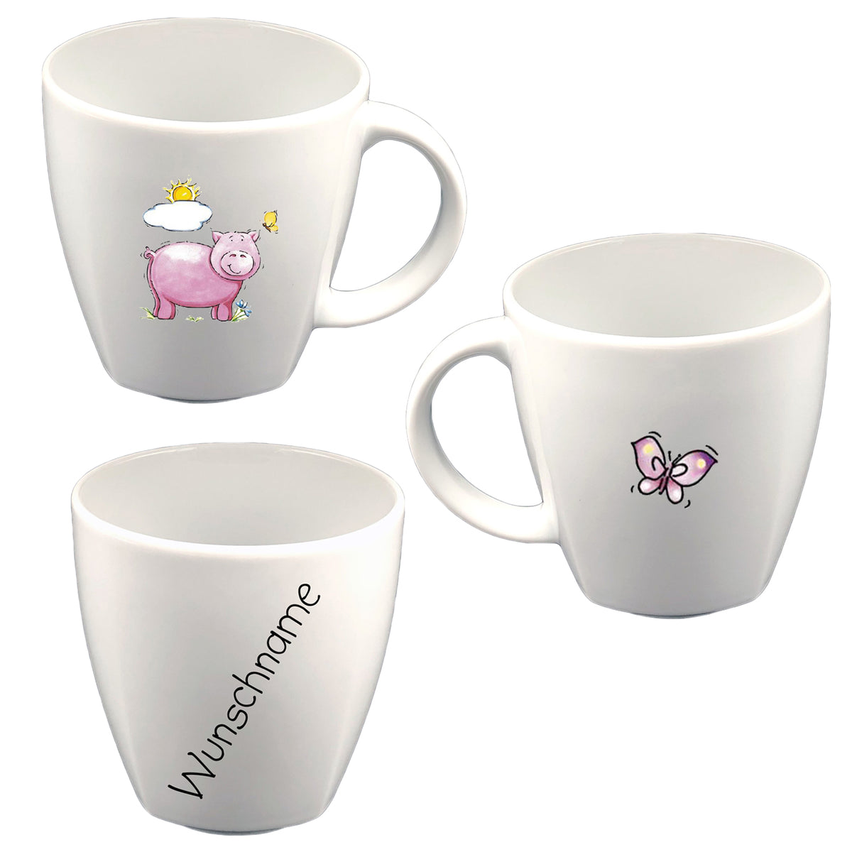 Tasse Kindertasse eckig Schwein mit Wunschname