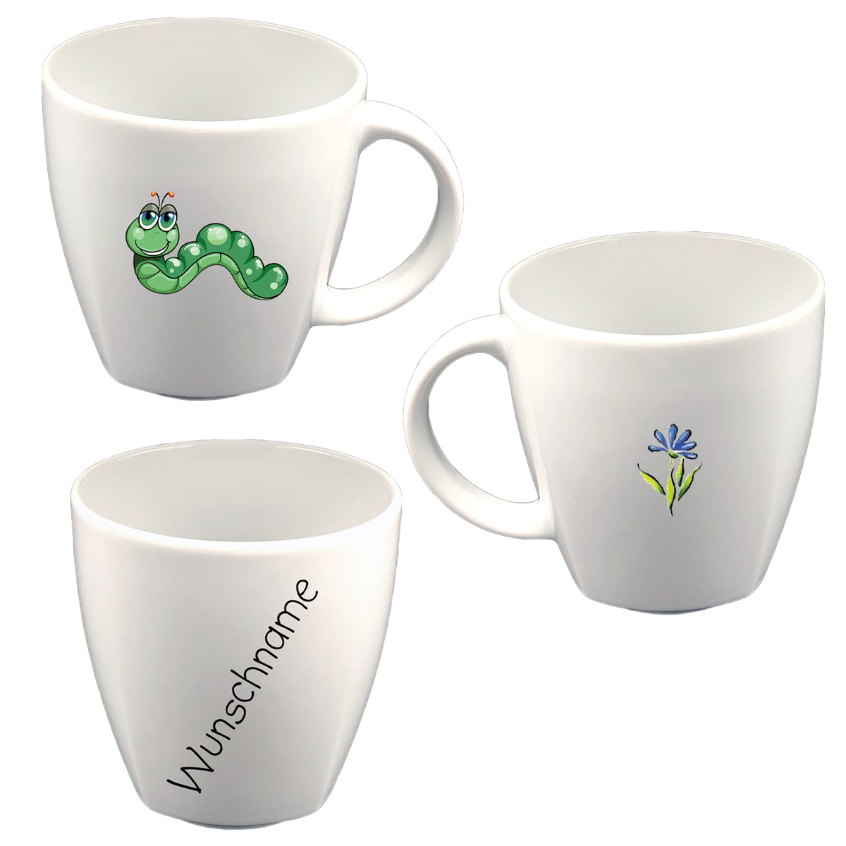 Tasse Kindertasse eckig Wurm mit Wunschname