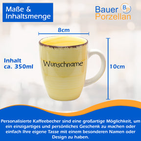 Kaffeebecher Tasse Keramik Bunt Gelb mit Wunschname