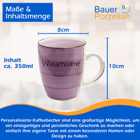 Kaffeebecher Tasse Keramik Bunt Lila mit Wunschname