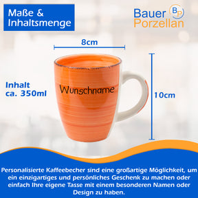 Kaffeebecher Tasse Keramik Bunt Orange mit Wunschname