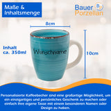 Kaffeebecher Tasse Keramik Bunt Türkis mit Wunschname