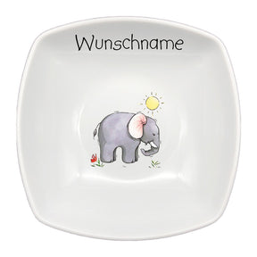 Frühstücksservice 3-tlg. eckig Elefant mit Wunschname