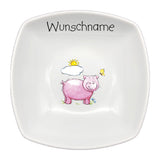 Frühstücksservice 3-tlg. eckig Schwein mit Wunschname