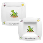 Speiseservice eckig 2-tlg. Dinosaurier mit Wunschname