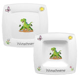 Speiseservice eckig 2-tlg. Dinosaurier mit Wunschname