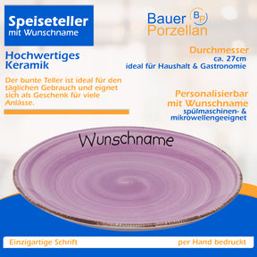 Speiseteller Teller flach 27cm Bunt Lila mit Wunschname