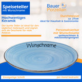 Speiseteller Teller flach 27cm Bunt Pastellblau mit Wunschname