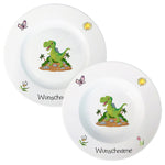 Speiseservice 2-tlg. Dinosaurier mit Wunschname